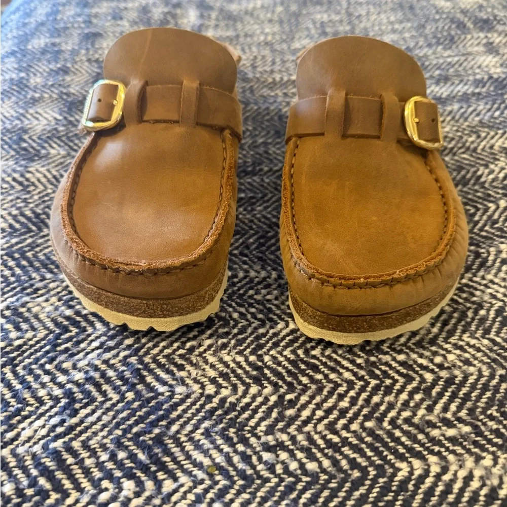 Brown Suede Slip-On Clogs with Buckle - Picture 3 of 9